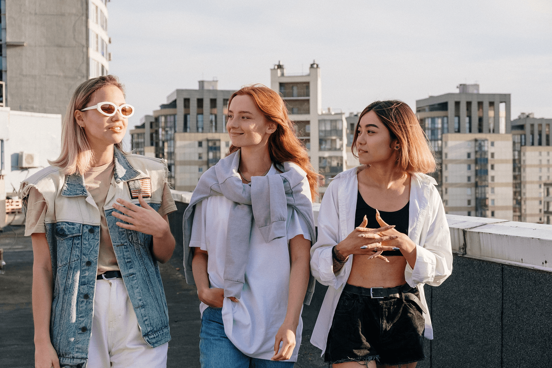 Group of friends walking side-by-side in Istanbul